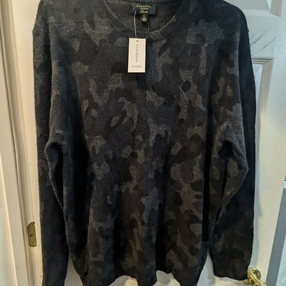 Club Room Men's Camouflage Crewneck Sweater - Dark Blue and Charcoal